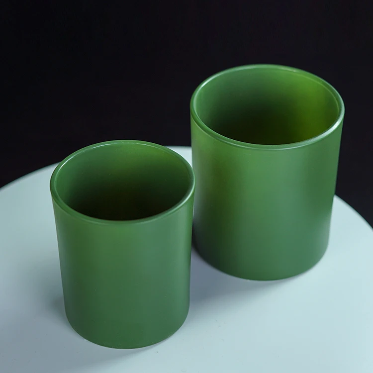 Luxury Sage Green Embossing Frosted Glass Candle Jar14oz Green Matte