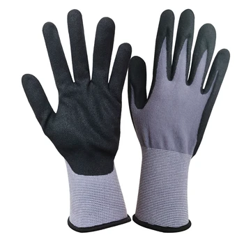 GD3005 15 Gauge Anti-Slip Work Gloves Safety Gloves Nylon Spandex Liner Sandy Foam Nitrile Coating for Palm Finger Protection