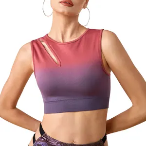 New Arrival Yoga Sports Bra Gradient Color Hollow Out High Support Shock Proof Seamless Sports Women's Tank Top