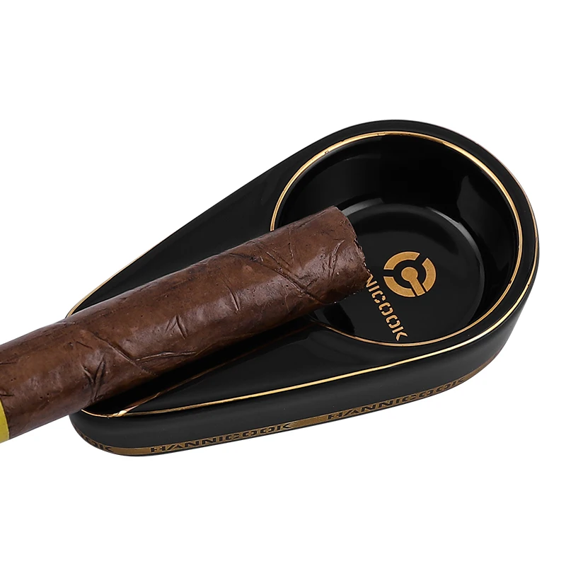 Оптовая продажа наружная овальная черная сигарная пепельница ручной работы позолоченная керамическая креативная портативная аксессуары для сигар