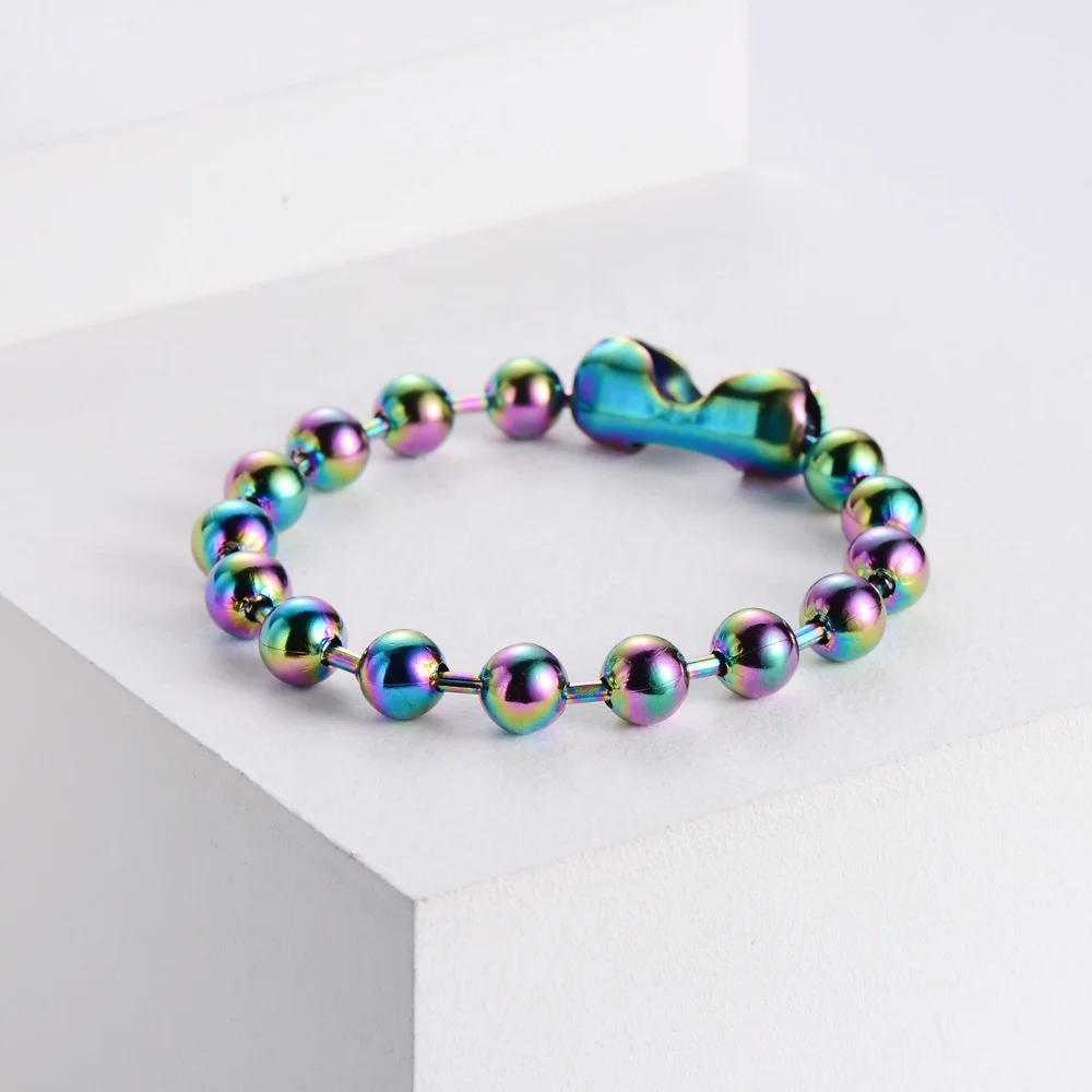 Rainbow Titanium Plated Hematite Seven Color Stainless Steel Bead Chain Necklace Bracelet Jewelry Sets for Women Gift
