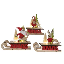Luxury Wooden Christmas Decoration XMAS Light-Up Deer Snow Man Santa Claus Sleigh Ornament Customizable Size Laser Cut Technique