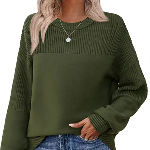 Autumn Korean Regular Knit Sweater for Women Crewneck Batwing Sleeve Cotton Pullover Made in China