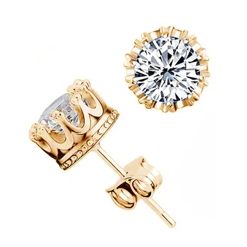 Trendy Gold Silver Plated Hollowed Crown Diamond Stud Earrings for Women and Girls Christmas Jewelry Gifts