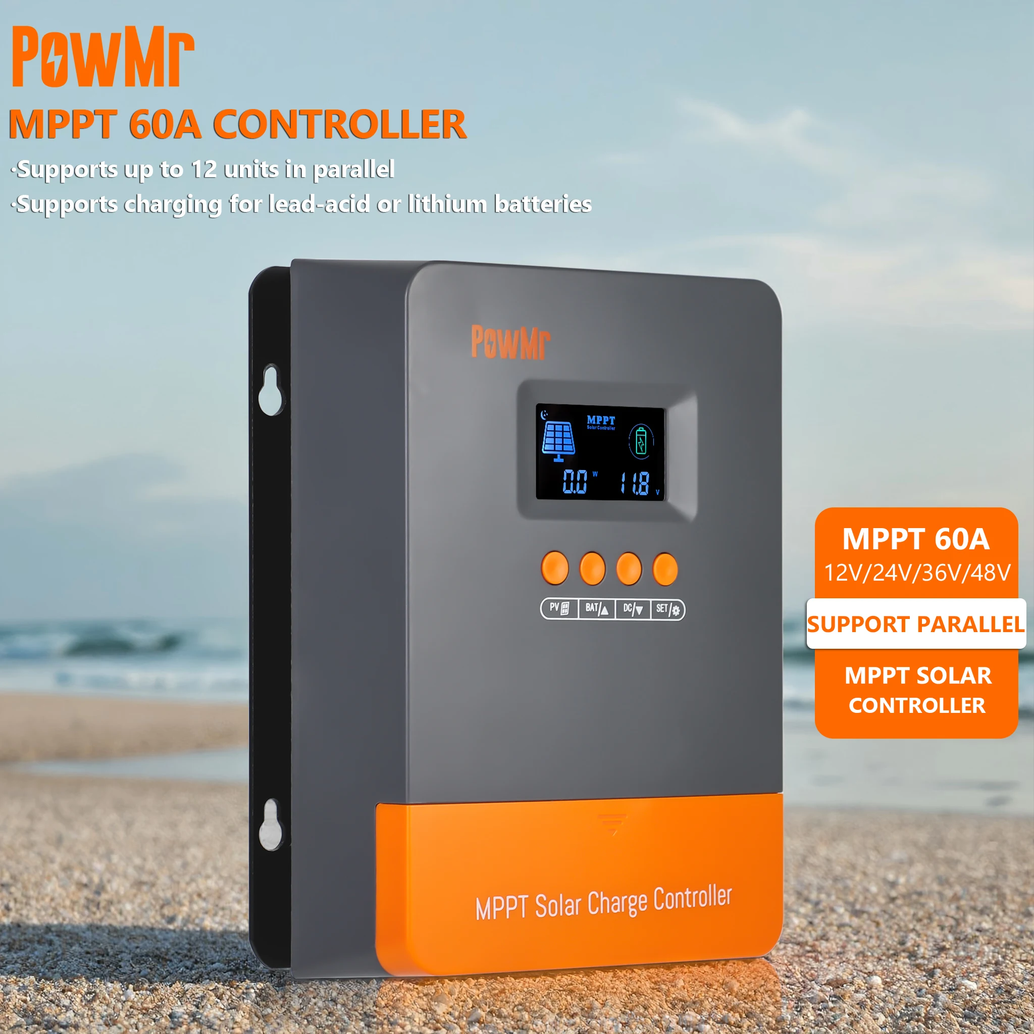 PowMr MPPT 60A ソーラーチャージコントローラー 12V 24V 36V 48V LCD