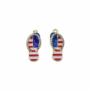 Wholesale Factory Price Fashion White Crystal Metal Pendant Charm America Country Flag Shoe Enamel for Earrings and Necklaces