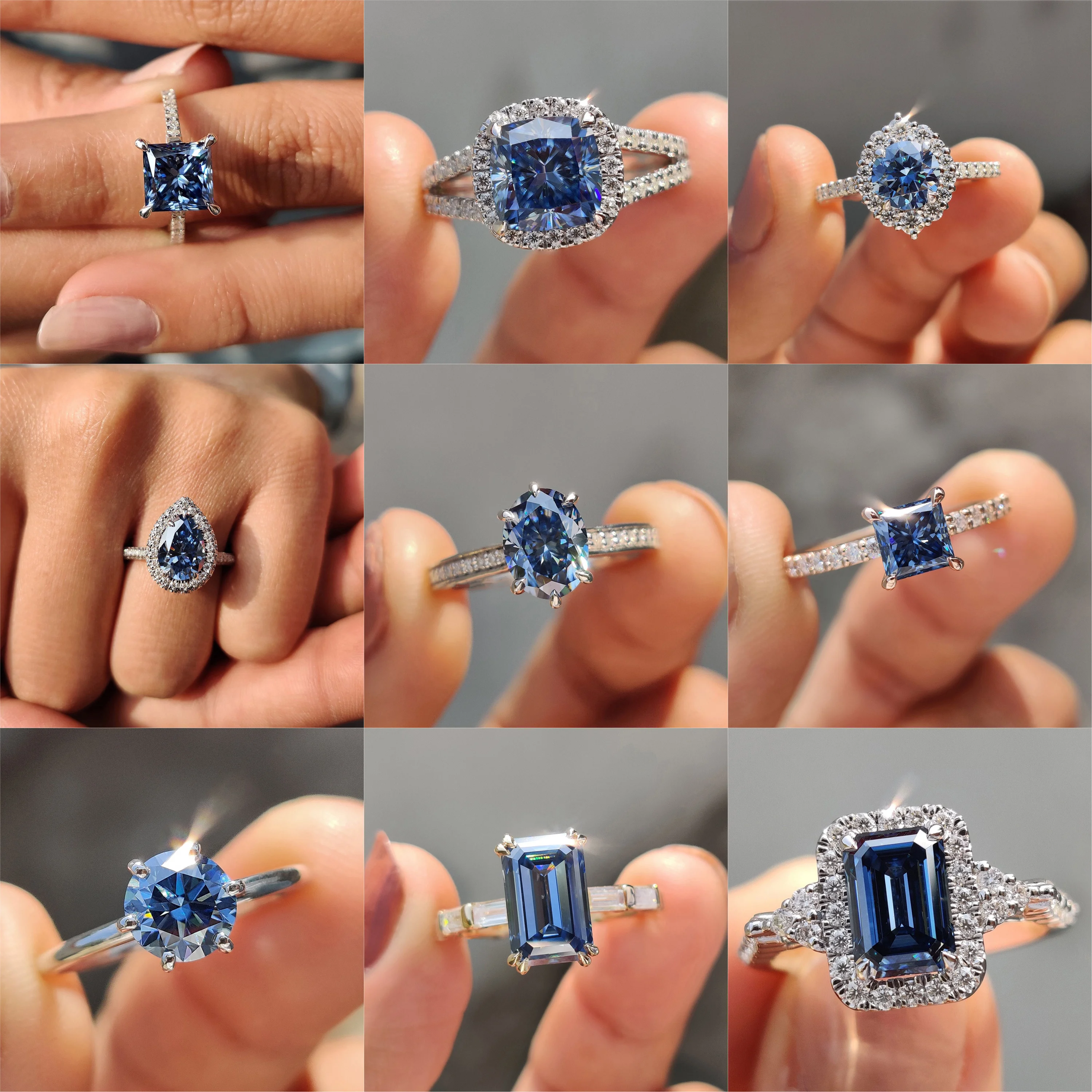Elisa Blue Oval Cut Lab Grown Diamond Ring Platinum White Gold 10K 14K 18K Engagement Wedding Ring Fine Jewelry for Man Women