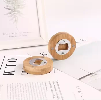 Custom Logo Printed Diy Spirit Level Round Bamboo Magnetic Wood Blank Wooden Magnets Custom Bottle Opener With Magnet