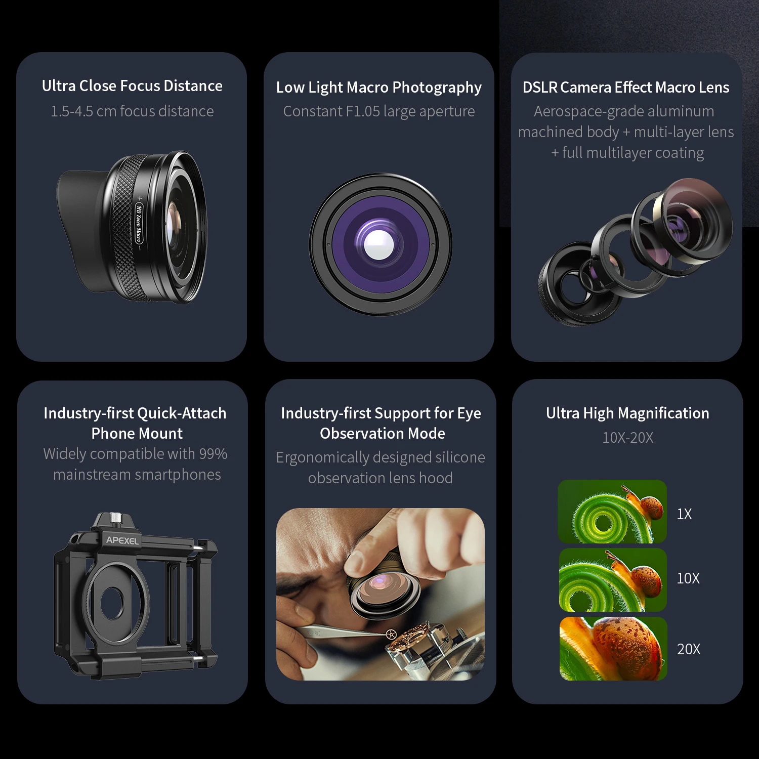 Fisheye Lens 3pcs 37mm Optic External High Definition 15X Macro