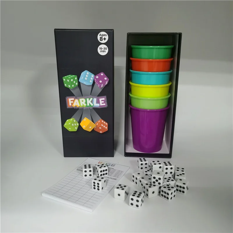 Factory Customized Logo Farkle Deluxe Classic Dice Game Set With 36 Dice,6 Colorful Rolling Cups
