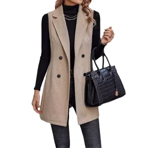 Elegant Woolen Double-Breasted Suit Vest Slim Fit Formal Vest with Notched Lapel  Waistcoat for Business  Formal Occasions