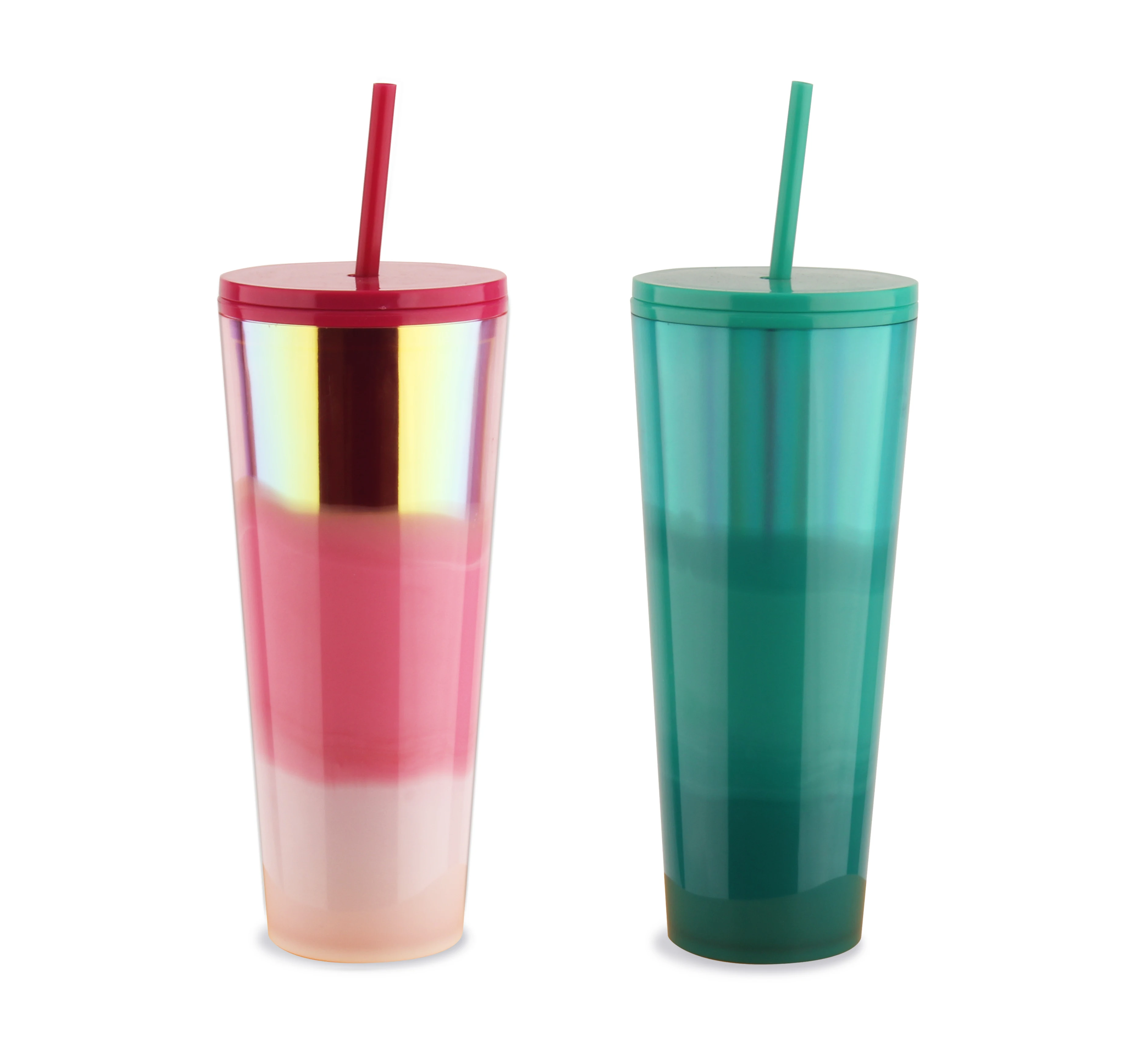 New Technology Plastic Double Wall Colorful Drink Cup Large Capacity Coffee Cup Laser Insert Plastic Tumbler Eco Friendly