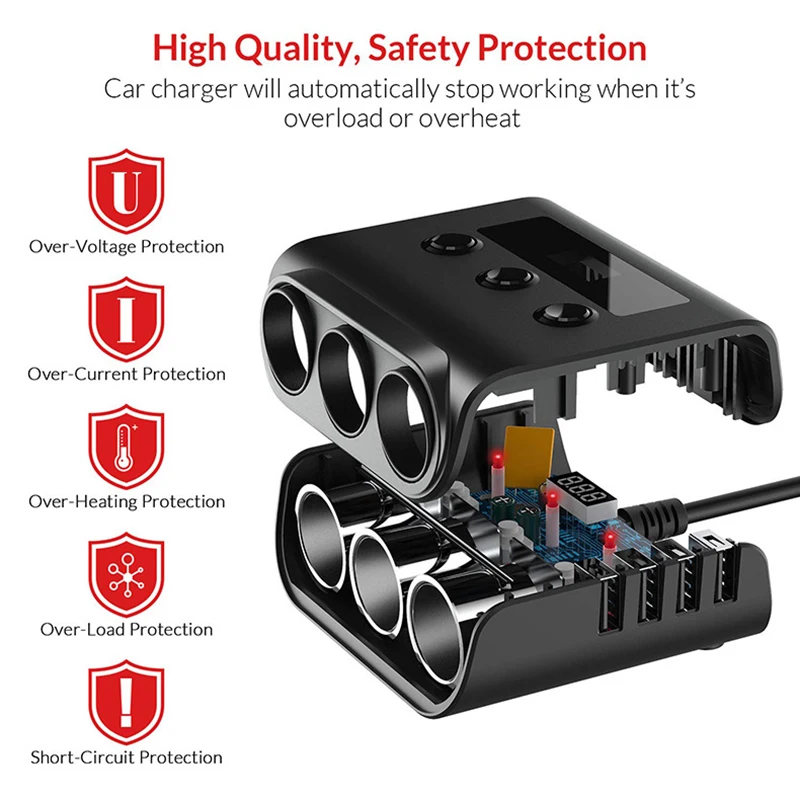 Nikou Presa Accendisigari Auto 4+2 USB – Splitter A 4 Vie Con 2 Porte USB, 12V/24V, 120W, Indicatore LED Blu - 4