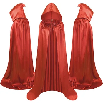 Capa Larga Con Capucha Para Disfraz – Unisex Adultos Y Niños, 170 Cm, Ideal Para Vampiro, Bruja O Mago En Halloween Y Carnaval (Color Negro O Rojo)