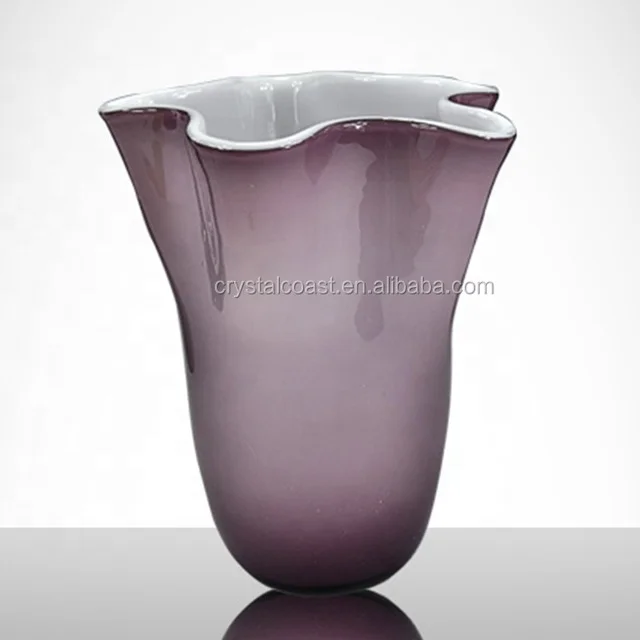 Vintage Italian Art Murano Purple Cased Glass White Interior Large