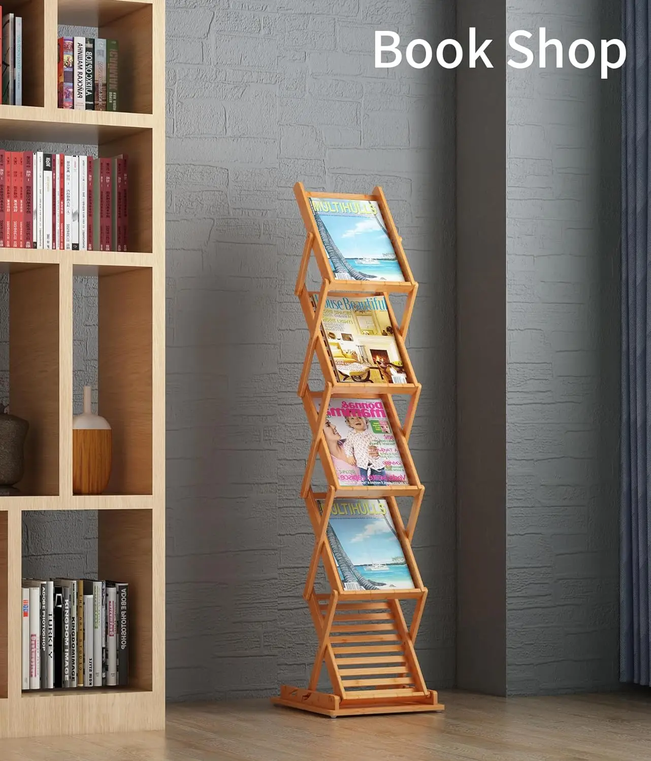 A4 Size Foldable Bamboo Magazine Rack - Perfect for Trade Show
