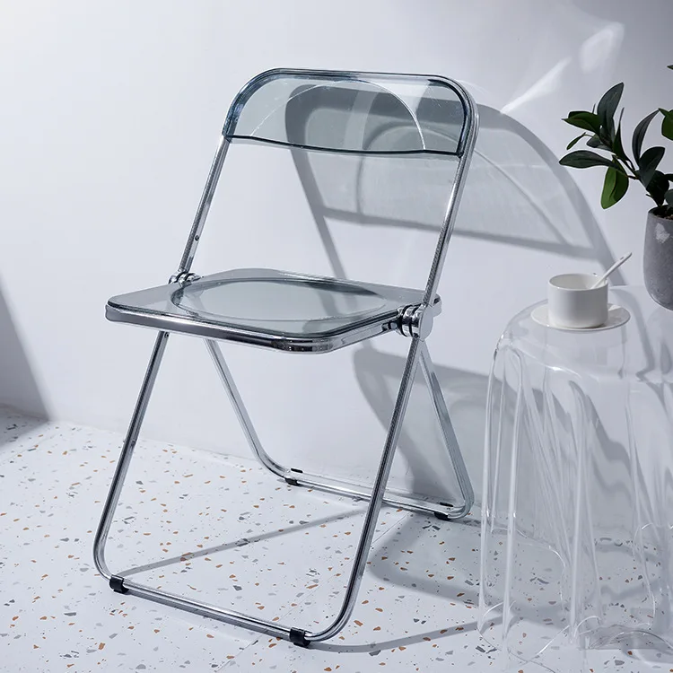 Nordic transparent foldable dining chair backrest metal chair restaurant chair