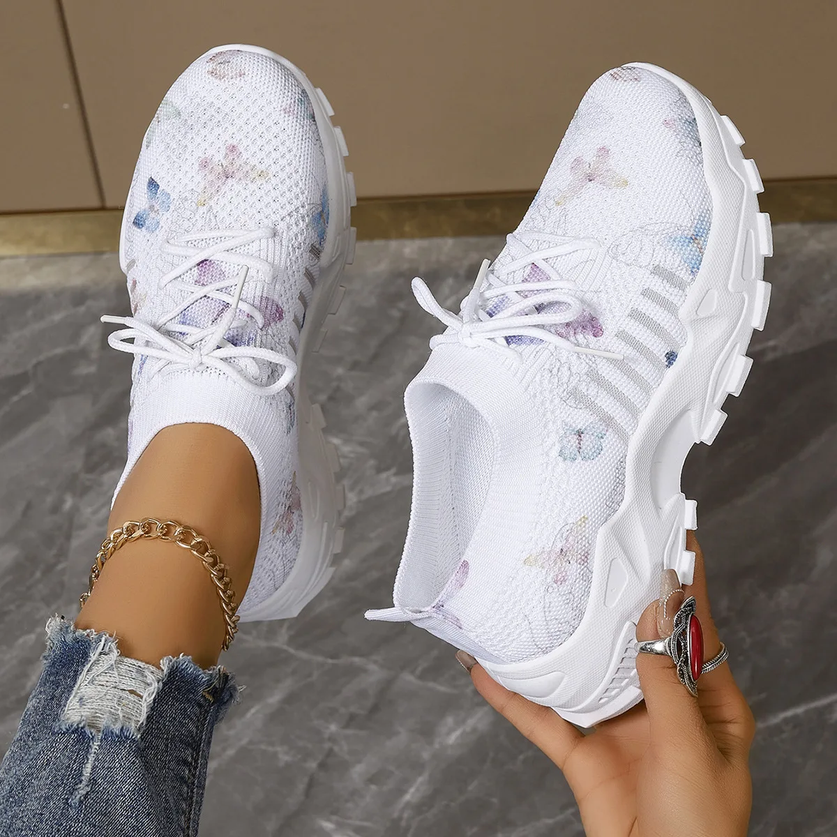 Women Running Shoes Colorful Platform Designers Butterfly Casual Sneakers