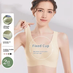 Traceless Wire Free Breathable Knitted Solid Fixed Cup Sports Bra Adjusted Straps for Women's Large Chest Plus Size Thin Bra