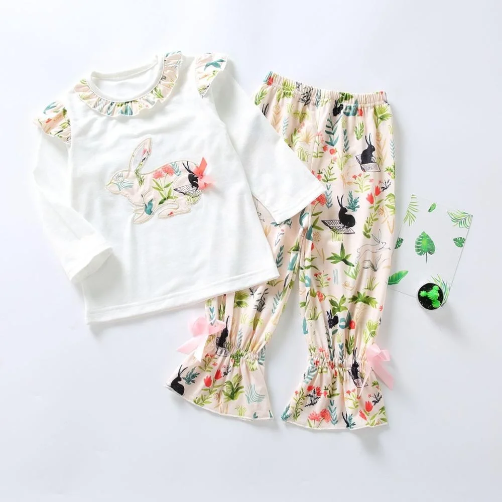 最新デザインリメイクガールズ服セットコットンウサギ刺繍トップスフリルパンツ2ピース子供服 Buy リメイク女の子用セット 卸売子供服 子供服女の子 Product On Alibaba Com