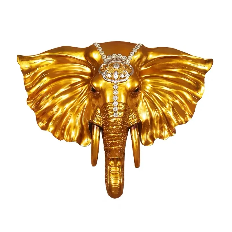 Factory Customizable Abstract Elephant Animal Head Statue Indoor Home Decor Feng Shui Wall Hanging Metal Casting Decoration