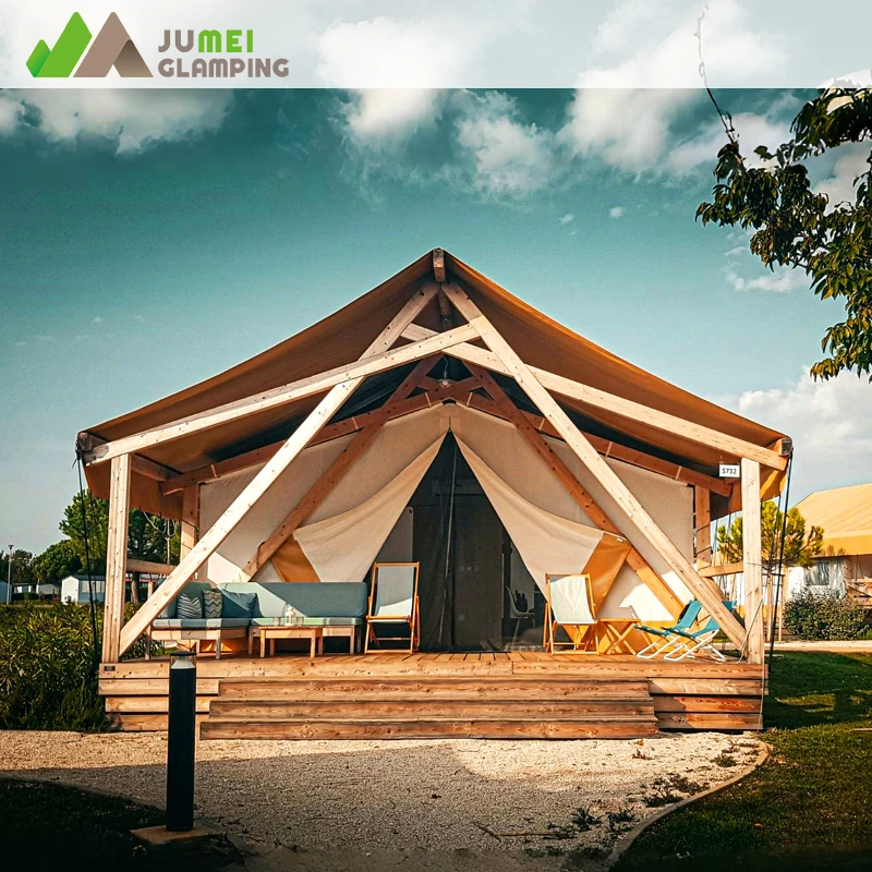 Four Window Strong Wood Structure Luxury Glamping Safari Tent for Sale