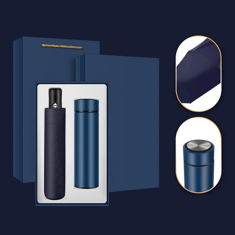 High end custom logo business luxury gift promotion items umbrella vacuum flask corporate gift set