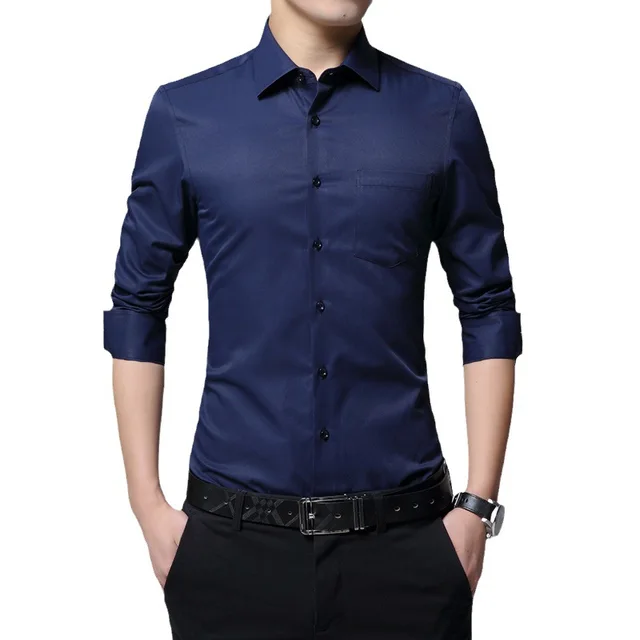 Men's Solid Color Long Sleeve Shirt Business Professional Formal Shirt Work Universal Men's Casual Shirt