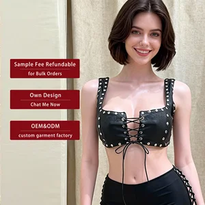 New Summer Beach Wear Hollow Out Pu Leather Sexy Fashion Crop Top