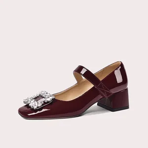 New Fashion Square Heel Women Square Toe Pumps Elegant Flat Leather Dress Shoes for Ladies and Women