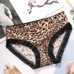 HD013 90-135 Custom New Underwear Lacy Trackless Pants Leopard Print Lace Edge Panties Cotton Lace Underwear