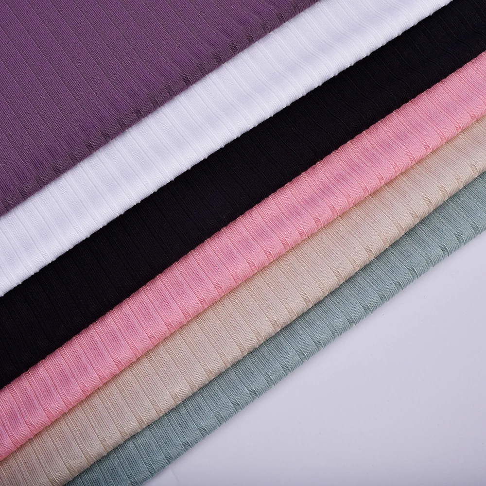 Wholesale Custom Color 8*3 DTY Spandex Ribbed Fabric 100% Polyester Printed for Women's Dress and Sweater for Girls
