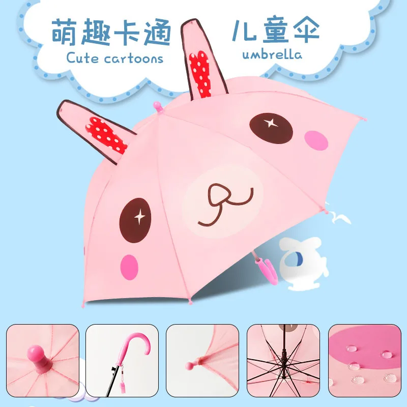 Cartoon Children's Straight Umbrella with Ears Cute Design Customizable 3D Long-handled Baby Multi-Color Animal