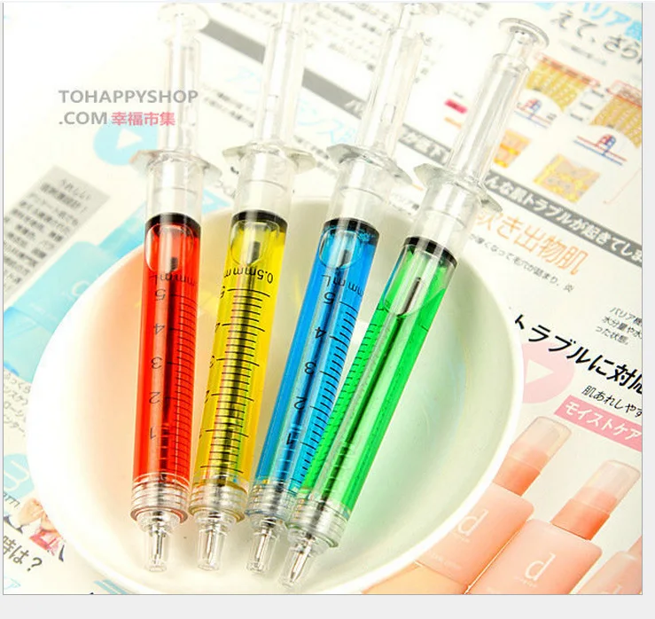 Customized Logo Syringe Shape Medical Injection Pens Promotional Gifts for Hospital Doctor Nurse Made Plastic Featuring Liquid