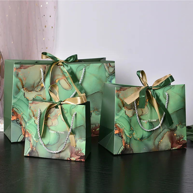 Luxury Marble Gilded Design Gift Bag Custom Paper Bag With Logo Print