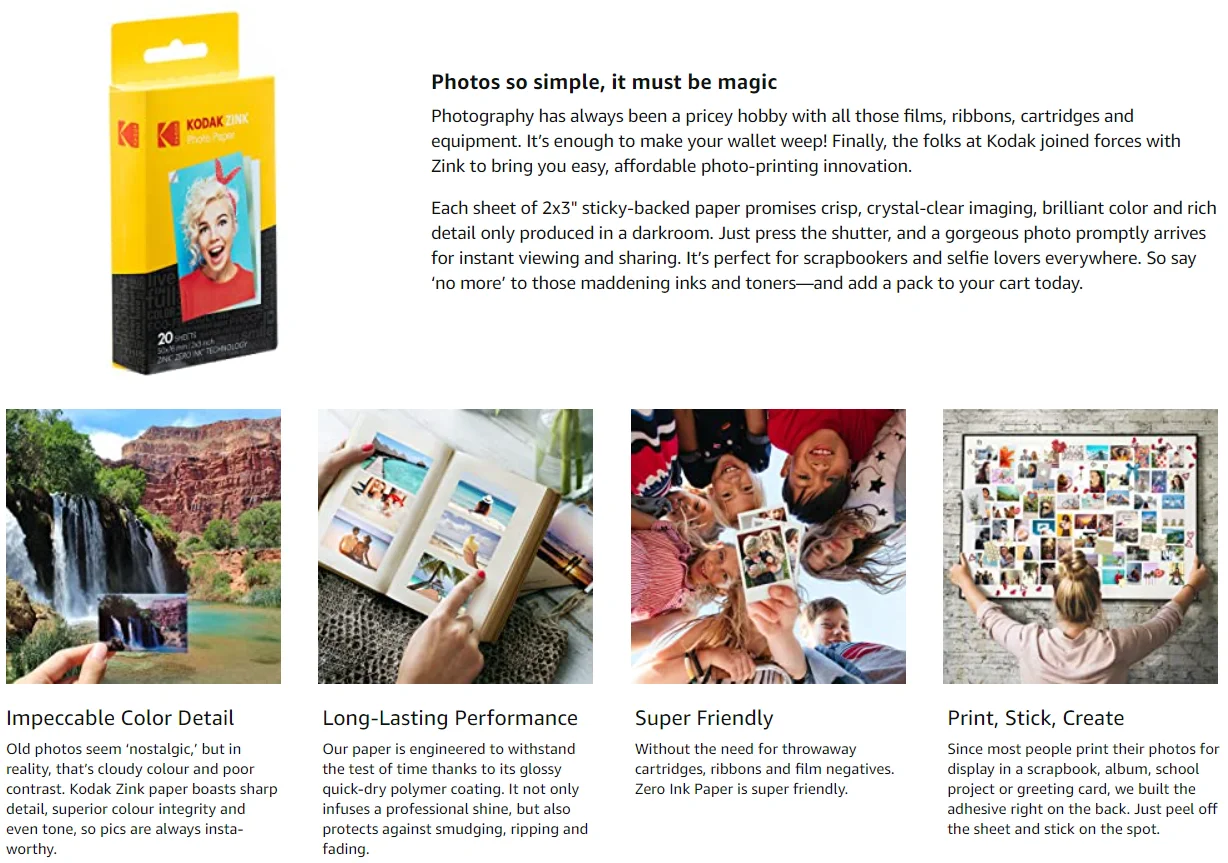 KODAK ZINK 2x3 Premium Photo Paper 50 Sheets Compatible