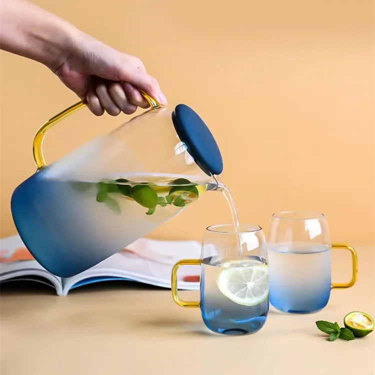 Hot Sale Large Capacity Thickened Hand Blown high borosilicate glass water jug set