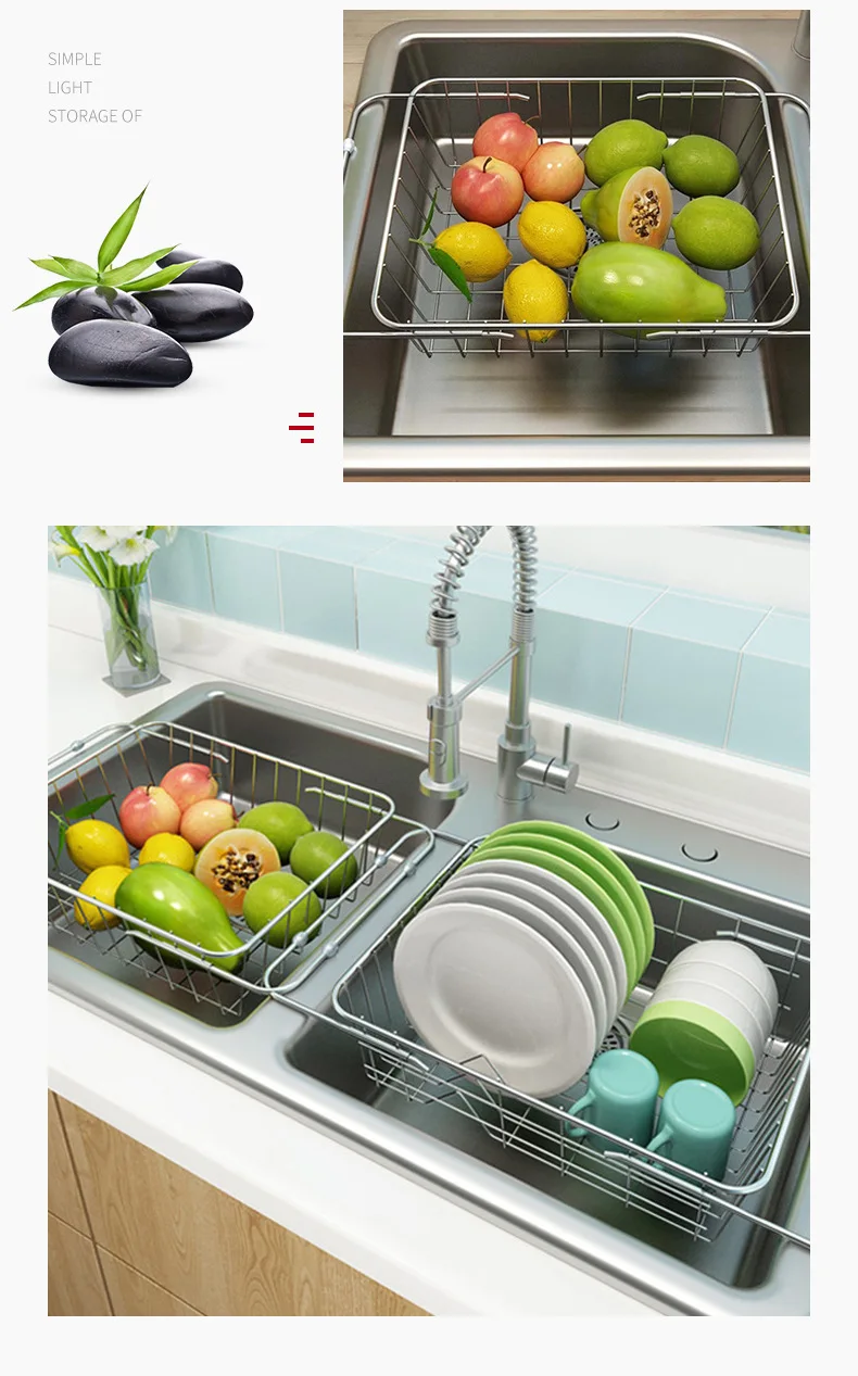 Kitchen Drain Rack Vegetable Fruit Telescopic Basket 304 Stainless Steel Sink Drain Rack manufacture