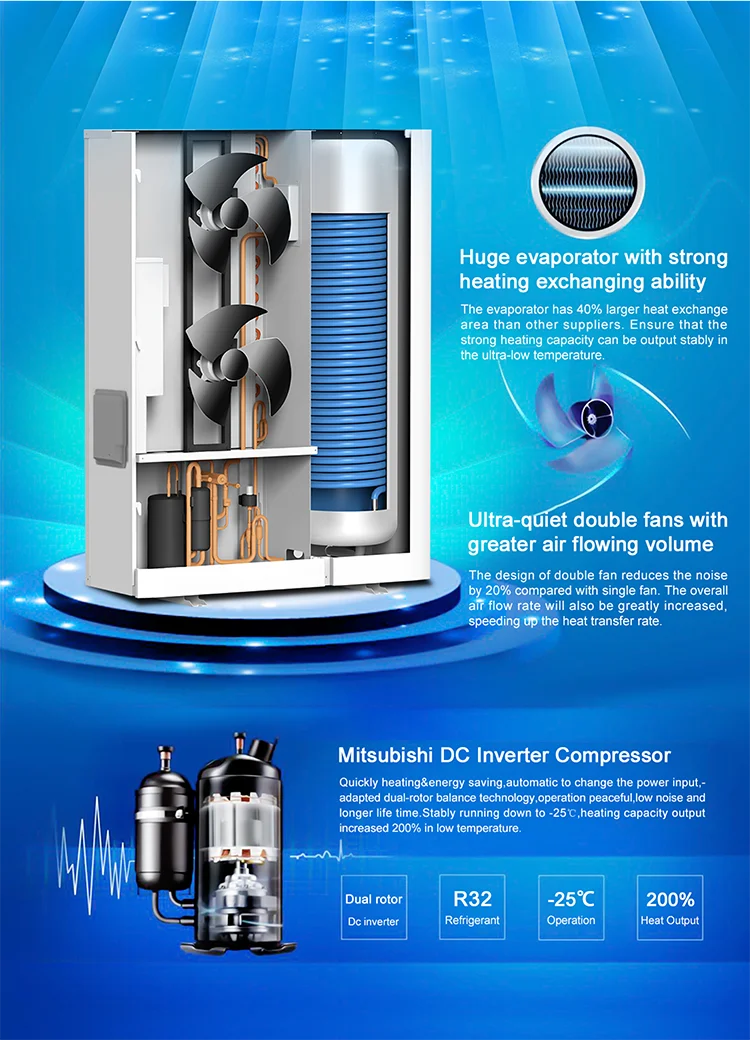 Nulite R32 Apartment Air Source Heater B245 B345 Hot Water Air To Water Dc Inverter Heat Pump