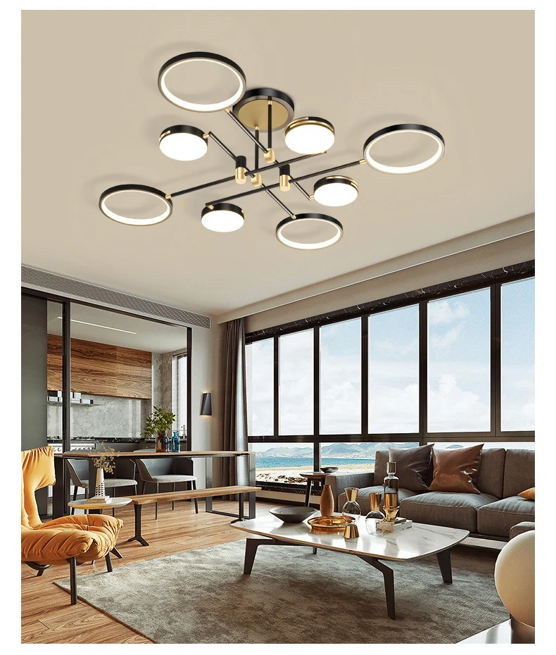 Indoor modern led 8 circles ceiling lamp chandeliers & pedant lights for home decoration