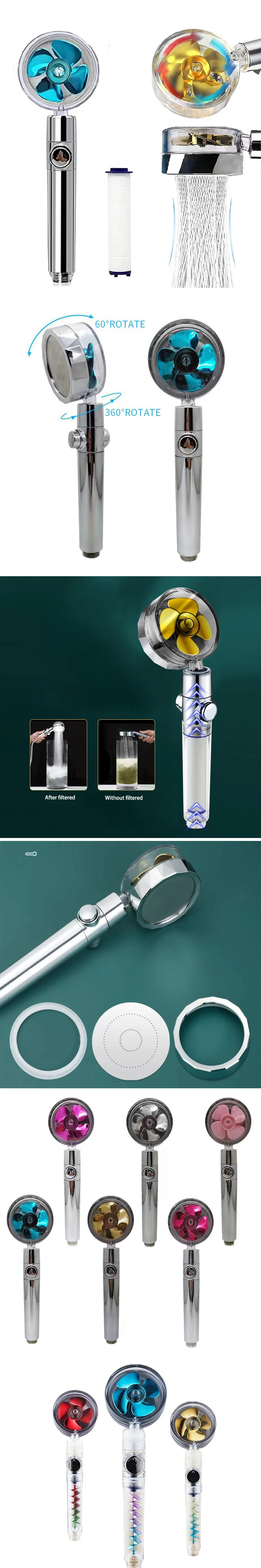 High Pressure Jet Powered Vortex 360 Rotation Fan Handheld Shower Head