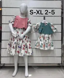 Cute Floral Cotton Princess Formal Dress for Girls Birthday Korean Style Short Sleeve Summer Birthday Dress for Baby Girl