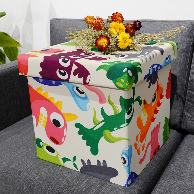 HStex 2020 Cartoon Storage Folding Ottoman Fabric Small Stool Easy Carry Children Stools with Animal Print