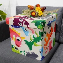 HStex 2020 Cartoon Storage Folding Ottoman Fabric Small Stool Easy Carry Children Stools with Animal Print