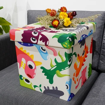 HStex 2020 Cartoon Storage Folding Ottoman Fabric Small Stool Easy Carry Children Stools with Animal Print