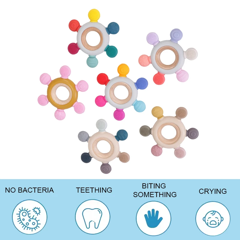 Pengilang Kustom Mainan Gigi Getah Bayi Gred Makanan Comel Gigi Bayi Mengunyah Mainan Kayu Silikon