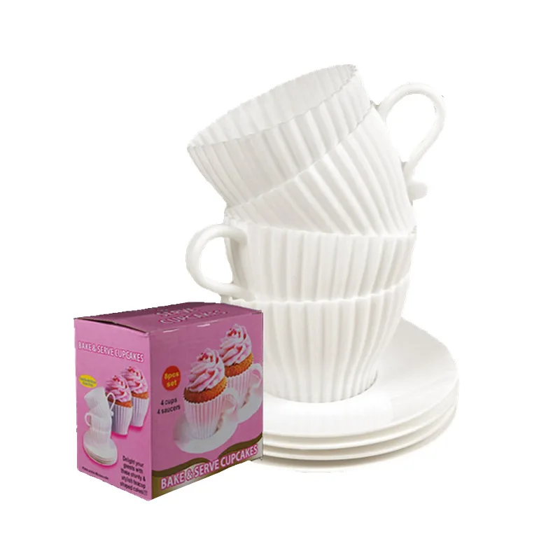 Bakeware Supplier Tea Cup Shaped 8 Pcs Set Reusable Muffin Cup Mold