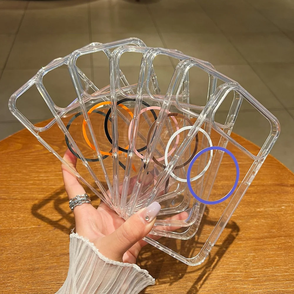 Colorful Thin Ring Magnetic Phone Case Transparent Anti-Drop Protective Cover for Apple 16 for iPhone 17 Pro Max