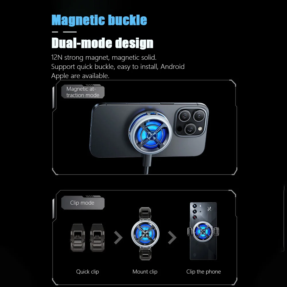Nubia RedMagic 5 Magnetische Telefoonkoeler – 30W, VC Vloeistofkoeling, RGB, 26°C Daling In 10s, Voor Gaming & Streaming, Met Clip