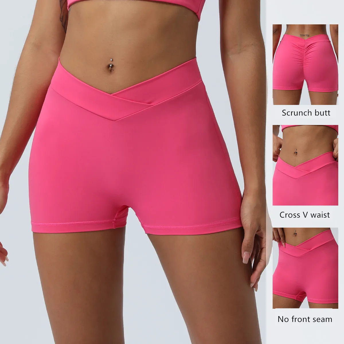 Summer Yoga & Gymnastics Nylon Spandex Biker Shorts Sexy Vcross Pure Colors Scrunch Butt